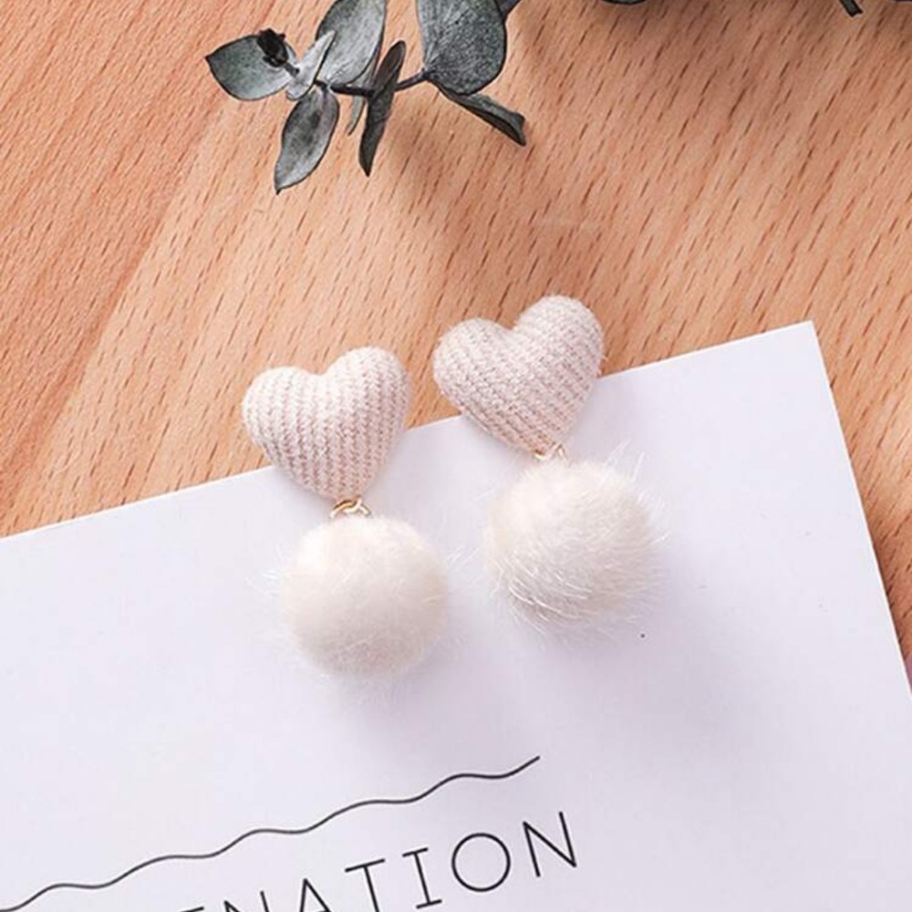 Heart and Pom Pom Earrings